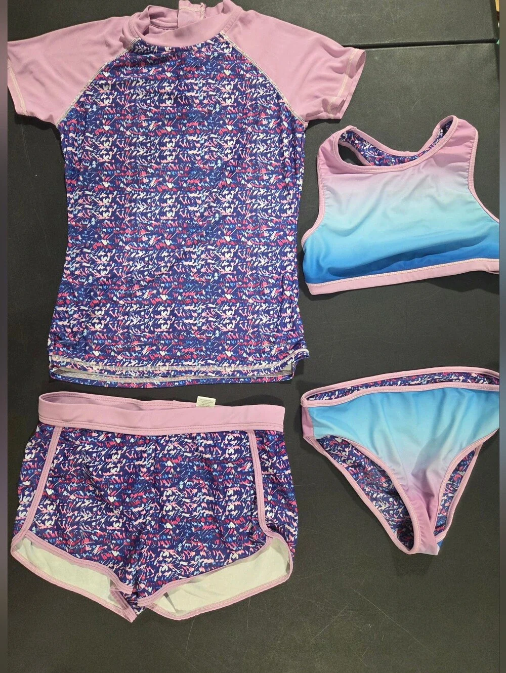 Kids Purple Floral Rash Guard Swim Set - 4-Piece